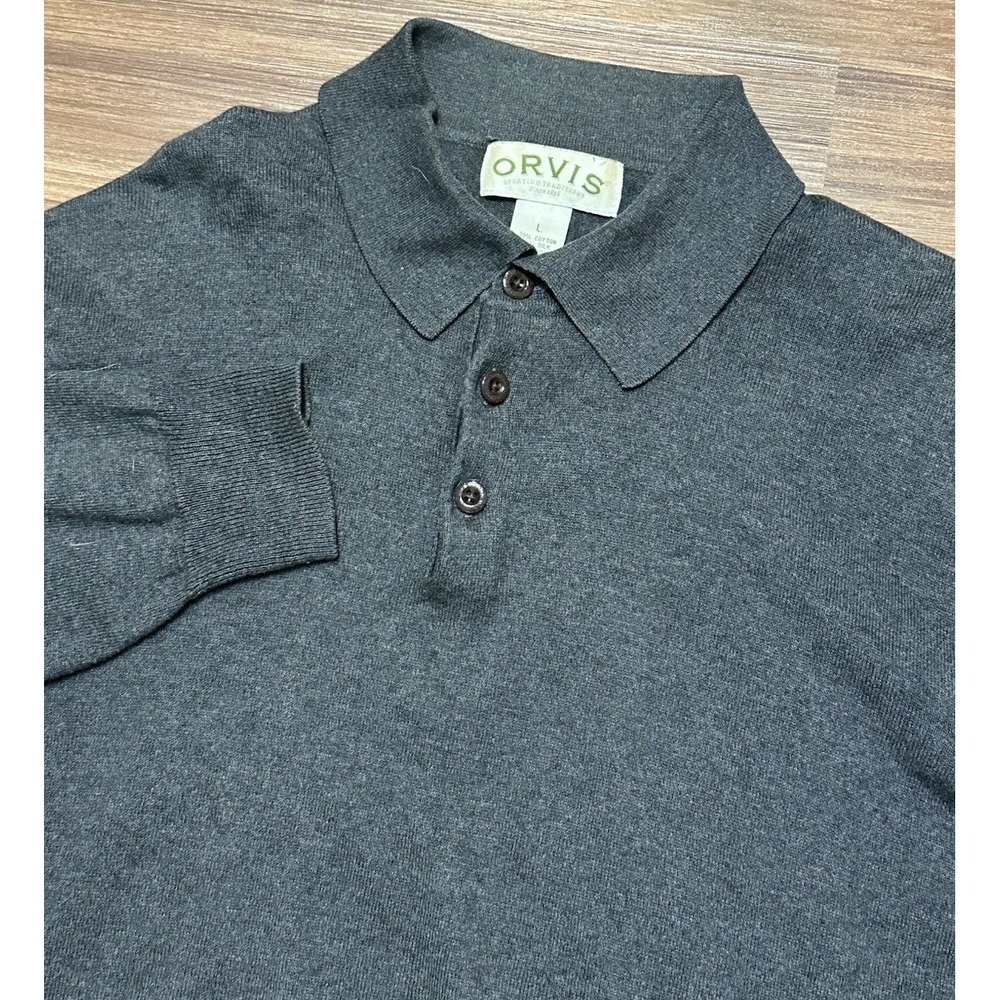 Orvis Silk Cashmere Blend Polo Knit Pullover Casual Sweater Grey Men's Sz L